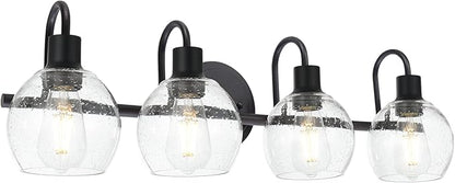 WINSHEN 4-Lights Contemporary Bathroom Light Fixtures Over Mirror with Seeded Globe Glass Shades, Black Rustic Vanity Wall Lighting for Bedroom Dressing Cabinet