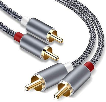 RCA Cable, 2RCA Male to 2RCA Male Stereo Audio Cables【10M/32FT, Hi-Fi Sound, Shielded】 Braided RCA Stereo Cable for Home Theater, HDTV, Amplifiers, Hi-Fi Systems, Car Audio, Speakers- Grey