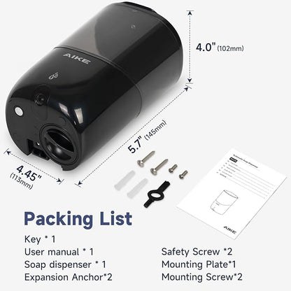 AIKE Liquid Automatic Wall Mount Soap Dispenser,Battery Operated Model AK1216,Black