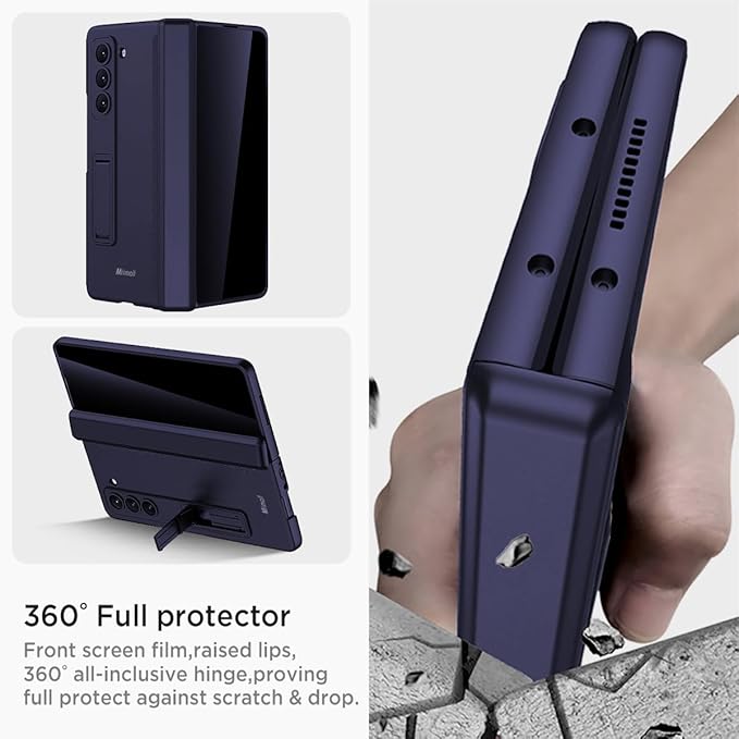 Miimall for Z Fold 6 Case with Privacy Screen Protector, [Military Grade Drop Protection] Built-in Adjustable Kickstand & Magnetic Hinge Protection Shockproof Phone Case for Galaxy Z Fold 6 5G Navy