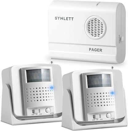 SYNLETT Bed Alarm Caregiver Pager with 2 Wireless Motion Sensors Alarm Indoor Fall Prevention for Elderly Monitoring Seniors Dementia Patients Seniors Home Door Chime