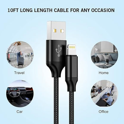 iPhone Fast Charger,2Pack 10FT iPhone Charge 2.1A Dual Port USB Wall Charger Block Plug Adapter with Long Fast Charging Lightning Braided Cable Cord for iPhone 14 13 12 11 Pro Max XS XR 8 7 Plus iPad