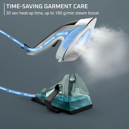 Rowenta 2-in-1 Duo Force Iron and Steamer for Clothes, 1700W Steam Iron, Stainless Steel Soleplate, Ultra-Lightweight, Detachable 13.5-oz Water Tank, Clothes Steamer, Anti-Drip, Black & Green, JR4030