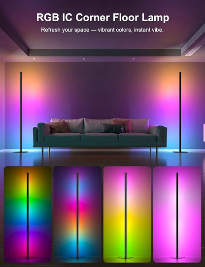Corner Floor Lamp Compatible with Alexa, Smart LED Corner Lamp 55", APP & Remote Control with Music Sync, 16 Million Colors & Timer, Color Changing Ambient Lighting for Living Room Bedroom Game Room