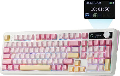EPOMAKER TH99 PRO 96% Mechanical Keyboard with Screen & Knob, 10000mAh, 2.4Ghz/BT, Hot Swap, Custom Driver, RGB Backlight, PBT Keycap, Wireless Gaming Keyboard for PC/Mac (Pink, Creamy Jade)