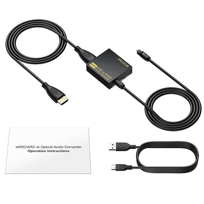 PROZOR eARC/ARC to Optical Audio Extractor, Enhanced eARC Audio Converter Supports Dolby/DTS 5.1, 192KHz HDMI eARC/ARC to Optical Toslink Adapter for TV to Soundbar Amplifier Home Theater