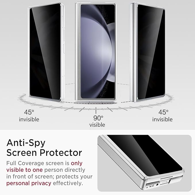Miimall for Samsung Galaxy Z Fold 5 Case with Privacy Screen Protector, Built-in Adjustable Kickstand & Magnetic Hinge Protection All-Inclusive Protective Case for Galaxy Z Fold 5 5G(Silver)