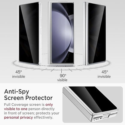 Miimall for Samsung Galaxy Z Fold 5 Case with Privacy Screen Protector, Built-in Adjustable Kickstand & Magnetic Hinge Protection All-Inclusive Protective Case for Galaxy Z Fold 5 5G(Silver)