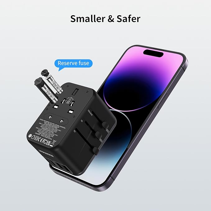 MOMAX Universal Travel Adapter, GaN 70W International Power Adapter, 3 USB-C PD Fast Charging & 2 USB-A QC, 1 AC, All-in-one International Plug Adapter for Travel European UK AUS JP