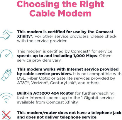 Motorola MG8702 | DOCSIS 3.1 Cable Modem + Wi-Fi Router (High Speed Combo) with Intelligent Power Boost | AC3200 Wi-Fi Speed | Approved for Comcast Xfinity, Cox, and Charter Spectrum