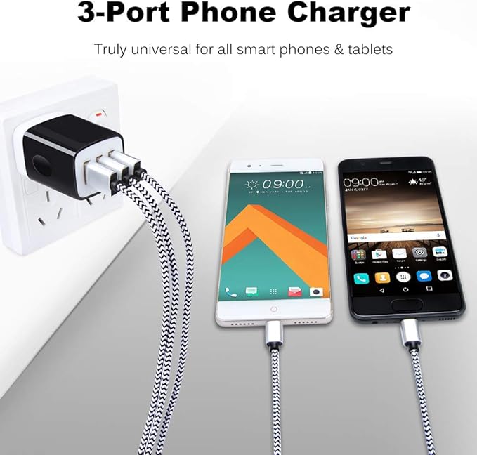 Wall Charger Adapter,USB Cubes,Sicodo 3Pack Universal Travel 3.1A 3 Muti Port Plug Charging Block Compatible with iPhone 16,15,14,13,12,SE 2020,11,X,Plus,Samsung GalaxyS24,S23,S22,S21,S20Ultra,Plus,LG