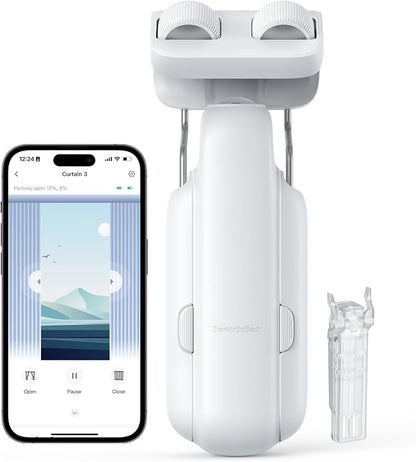 SwitchBot Automatic Curtain Opener - Bluetooth Remote Control Smart Curtain with App/Timer, Upgraded High-Performance Motor, Add SwitchBot Hub to Work with Alexa, Google Home, HomeKit