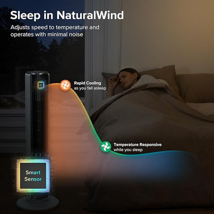 LEVOIT Tower Fan for Bedroom, 25ft/s Velocity Standing Fan with 28dB Quiet for Sleep, Remoter, 12H Timer, 5 Speeds, 4 Modes, 90° Oscillation for Home, Office, Indoor, Bladeless 36 inch, White
