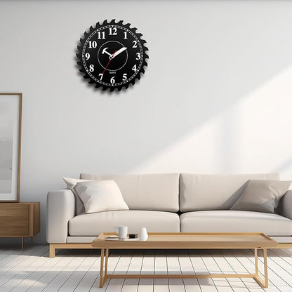 CIGERA 12 Inch Wall Clock with Circular Saw Blade Dial, Handsaw and Hammer Pointer,Great Decor for Home,Workshop and Man Cave (Black)