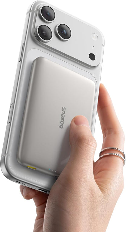 Baseus Picogo Magsafe Portable Charger, Qi2 Certified 0.5" Ultra Slim 15W Wireless Power Bank, 10000mAh 27W Fast Charging Magnetic Battery Pack with USB-C for iPhone 17/16/15/14/13/12 Series Only