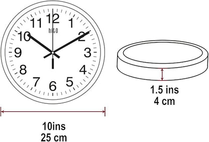 HITO 10” Silent Wall Clock Battery Operated Non Ticking Sweep Movement Glass Cover Silver Aluminum Frame, for Kitchen, Bedroom, Home Office, Living Room Decor (Blue)