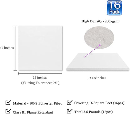 BXI Sound Absorber, 12 X 12 X 3/8 Inches 16Pcs High Density Acoustic Absorption Panel, Sound Absorbing Panels Reduce Echo Reverb, Tackable Acoustic Panels for Wall and Ceiling Acoustic Treatment