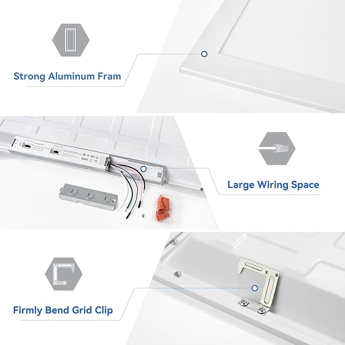 CycevSun 12-Pack 2x4 LED Flat Panel Light - Drop Ceiling, 40/50/60W Selectable, 6600LM, 4CCT 3000K/4000K/5000K/6000K Switchable, 0-10V Dimmable, 100-277V, ETL Listed