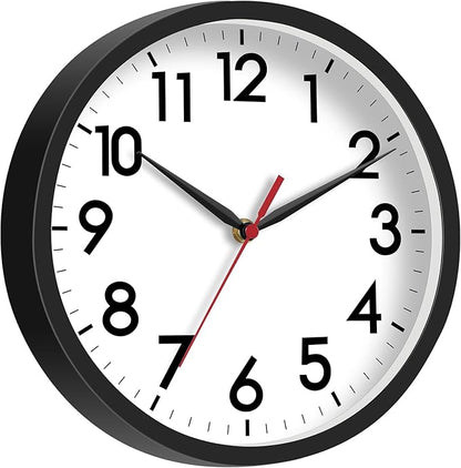 AKCISOT Wall Clock, Modern Small Wall Clocks Battery Operated 8 Inch, Silent Non-Ticking Analog Classic for Office, Home, Bathroom, Kitchen, Bedroom, School(Black)
