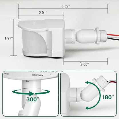 TREEWELL 240-Degree Replacement Motion Detector, Adjustable Time & Detection Sensitivity Up to 60 Feet Range, 3 Working Modes Pir Motion Sensor for Security Floodlight, White, UL Listed
