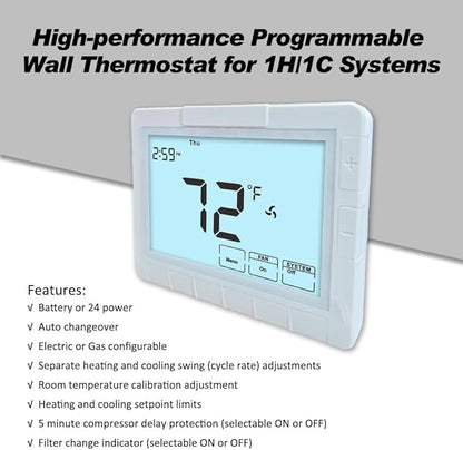 Programmable Auto Changeover Thermostat for Home, Conventional Single-Stage Systems,1 Heat/1 Cool, Extra Large Display, Smart Auto Switching,Easy-to-Use Digital Temperature Control, White Backlight