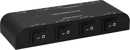 Xtrempro 61050 2 to 4 Way Speaker Switch, 1 in 2 Out to 1 in 4 Out Way Pair Stereo Speaker Selector W/Terminal Clamps Metal Non-Slip Box - Black (1 x 4 Way)