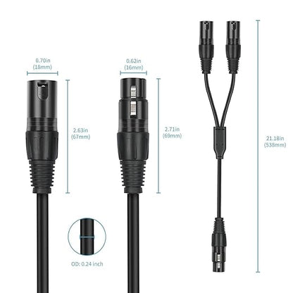 2 Pack XLR Splitter Cable,1 Female to 2 Male,5 FT Stereo Mic to L&R Audio Y-Splitter Cable