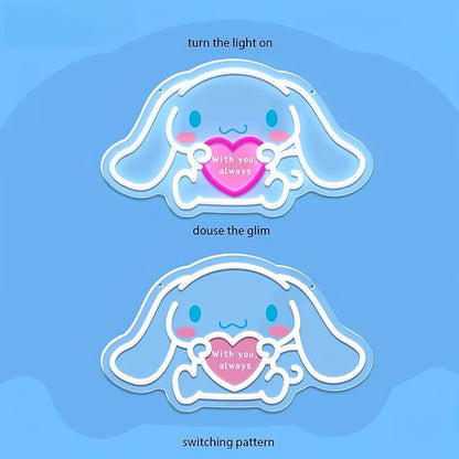 THIIXDAI Cinnamoroll Neon Sign for Room Decor, USB Powered LED Lights with Dimmable, Japanese Cartoon Dog Neon Signs, Cute Night Light Gifts for Children (15.7"L x 9"W)