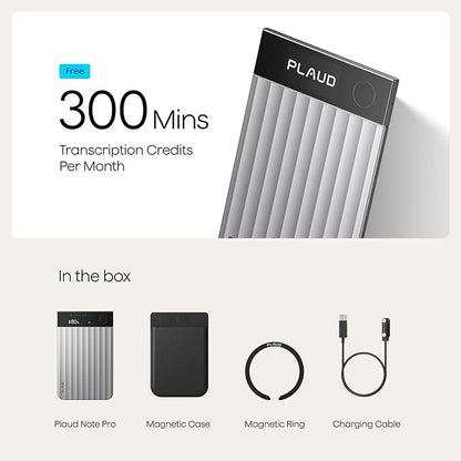 Plaud Note Pro AI Voice Recorder, Transcribe & Summarize with AI, App Control, Note Taker for Meetings & Calls, Supports 112 Languages, Ultra-Slim w/InstantView Display, Case Included, Silver