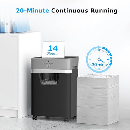 BONSEN 14-Sheet Paper Shredder for Home Office, Heavy Duty Cross Cut Shredder with 5.3 Gal Pullout Bin, Quiet Shredder for CDs/Credit Card/Staple, P-4 Security, Anti-Jam System