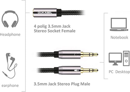 DUKABEL Gold-Plated & Strong Braided Y Splitter Audio Cable - Separate Microphone & Headphone Port Gaming Headset Earphone Adapter - TopSeries (12inch / 30cm)