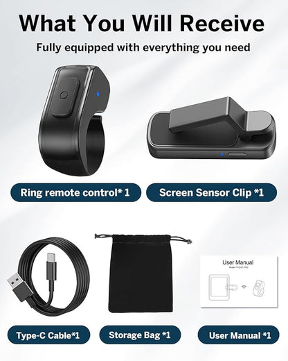 DATAFY [Case-Friendly] Remote Control Page Turner Ring for Kindle Paperwhite Oasis Scribe Kobo eReaders, Camera Camcorder Remote Controls, Page Turner Clicker for iPhone ipad Tablets with Storage Bag