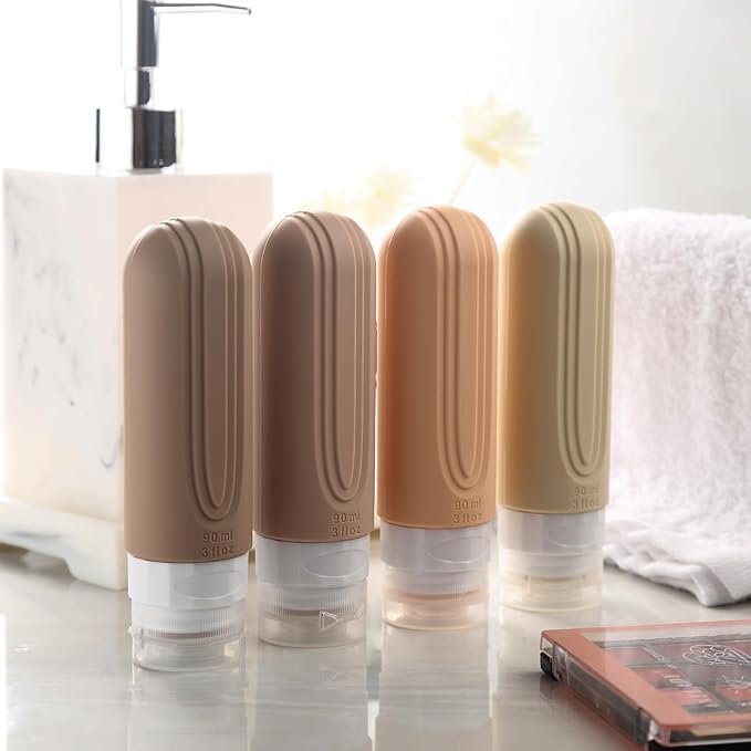 Travel Bottles for Toiletries, Tsa Approved 3oz Travel Size Containers BPA Free Leak Proof Refillable Liquid Silicone Squeezable Travel Accessories for Shampoo Conditioner Lotion (4 Pack)