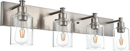 TODOLUZ Bathroom Vanity Light Fixtures, 4-Lights Modern Brushed Nickel Wall Mounted Lamp with Clear Glass Shade for Bedroom Over Mirror