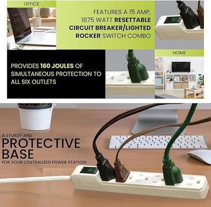 GoGreen Power Inc. (G-16103MIN-2) 6 Outlet Surge Protector, 2FT Cord, White, 2 Pack