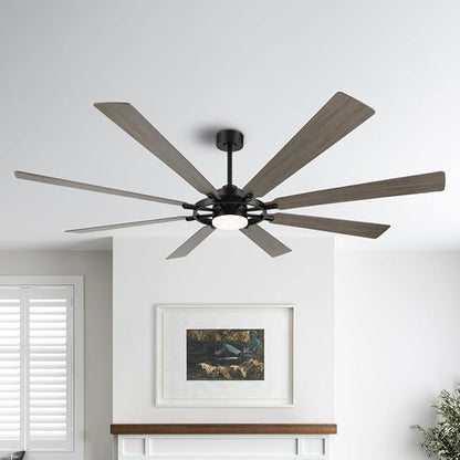 ELEHINSER 80 Inch Ceiling Fan with Lights and 3 Downrods, 8 Plywood Blades, 6-Speed Noiseless Reversible DC Motor, 3CCT, Windmill Ceiling fan for Kitchen Bedroom Living Room, Black and Grey