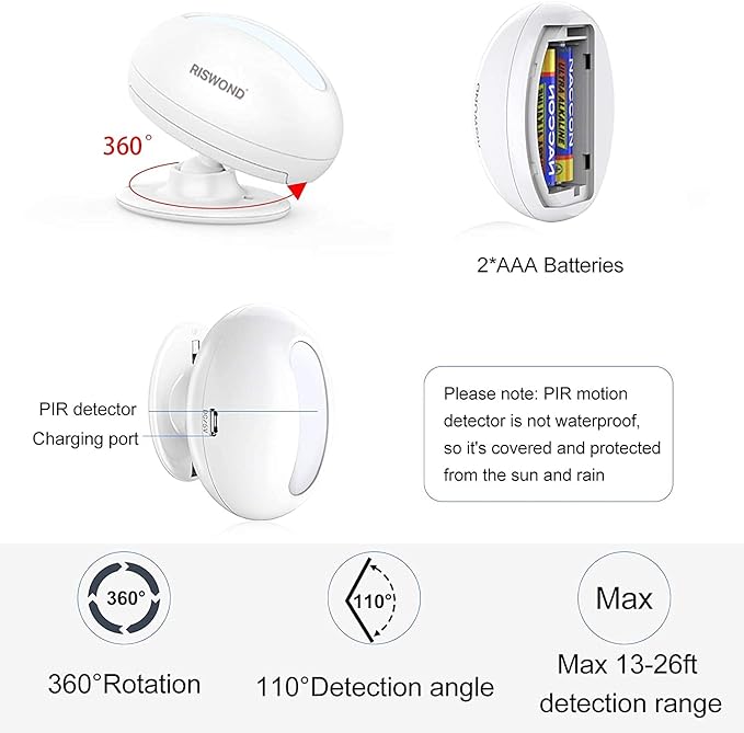 Wireless Motion Sensor Door Chime: Indoor Motion Detector Alarm Business Entry Doorbell Store Entrance Alert Bell Buzzer (1000Ft Range, 32 Tunes, 5 Level Volume) 2 Sensors 1 Receiver