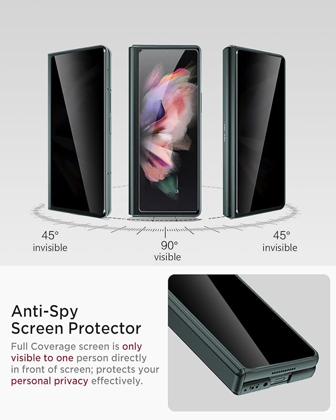 Miimall for Samsung Galaxy Z Fold 3 Case with Privacy Screen Protector, Built-in Adjustable Kickstand & Magnetic Hinge Protection All-Inclusive Protective Case for Galaxy Z Fold 3 5G Green