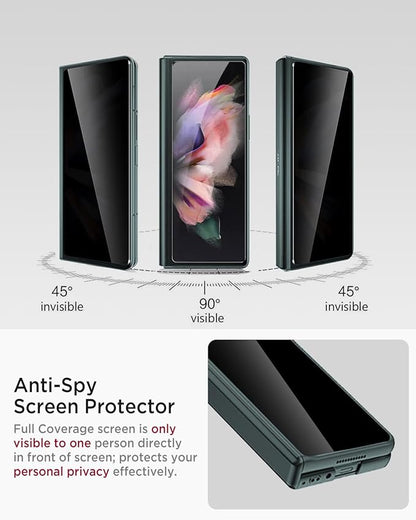 Miimall for Samsung Galaxy Z Fold 3 Case with Privacy Screen Protector, Built-in Adjustable Kickstand & Magnetic Hinge Protection All-Inclusive Protective Case for Galaxy Z Fold 3 5G Green