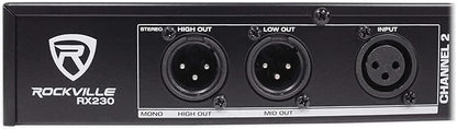 Rockville RX230 2-Way Stereo/3-Way Mono Crossover, XLR Input/Output, Adjustable Crossover Range, 24 dB/Octave Filters, Rack-Mountable for DJs and Live Sound