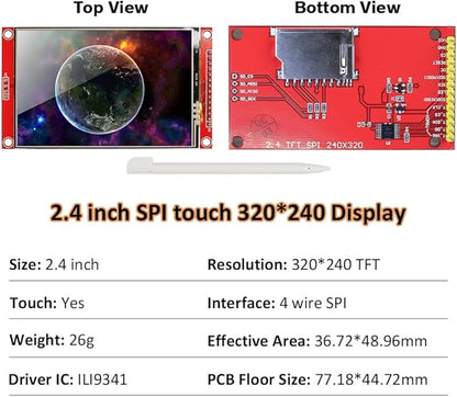 Hosyond 2.4 Inches TFT LCD Touch Screen Shield Display Module 320x240 SPI Serial ILI9341 with Touch Pen Compatible with Arduino R3/Mega2560 Development Board