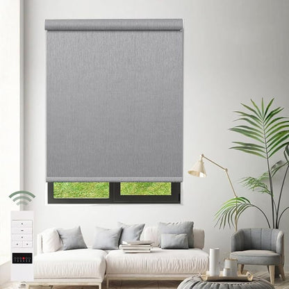 Zshine Motorized Blackout Window Blinds Customize Width (23-95 Inches) Remote Control Wireless and Rechargeable Roller Shades Blinds for Windows, Home, Office, Hotel, Club, Restaurant(82164C)