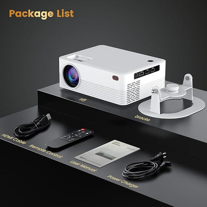 Mini Projector, H5 Portable Video Projector with WiFi & Bluetooth, Movie Projector Supports 8K with Android System, Auto Keystone Correction, 40"-200" Screen Video Projector, with HDMI Cable