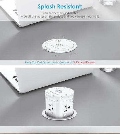 Jgstkcity Pop Up Outlet with 15W Wireless Charger,4 Outlets 15A, Splash Resistant,3 inch Desk Hole Power Grommet,Space Saver Outlet for Kitchen Countertop,Office Conference Table,ETL Listed