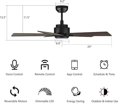 SMAAIR Smart Ceiling Fan with Light, 48inch Indoor and Outdoor ceiling fan with Remote, Compatible with Alexa/Google Assistant/Siri Shortcut, App control with Timer and Schedule(Walnut/Light Wood)