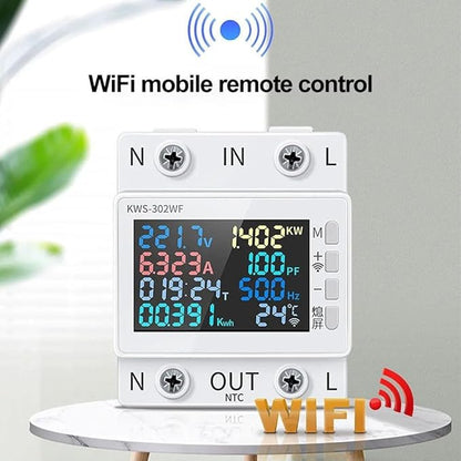 LCD Digital Energy Meter, Single Phase Energy Meter, Din Rail Electricity Usage Monitor, Power Usage Monitor AC170V~270V Power Voltage Meter(KWS-302L)