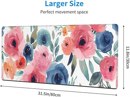 CANFLASHION Desk Pad,Office Desk Mat 31.5"×11.8" Large Gaming Mouse Pad,Durable Extended Computer Mouse Pad,Waterproof Thick Big Mouse Pads with Non-Slip Rubber Base Office Home Watercolor Floral