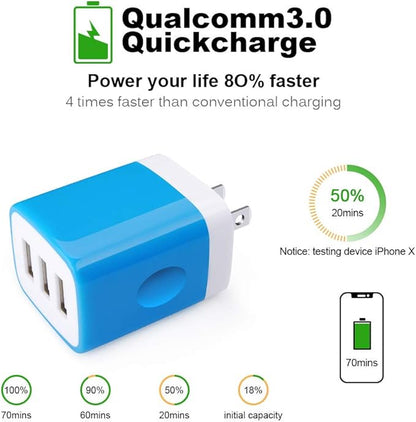 Wall Charger Adapter,USB Cubes,3Pack Universal Travel 3.1A 3 Muti Port Plug Charging Block Compatible with iPhone 16,15,14,13,12,SE 2020,11 Plus,Samsung GalaxyS24,S23,S22,S21 Ultra Plus FE, LG