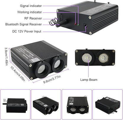 AZIMOM Dual Color 32W Sound Activated Fiber Optic Light Source RGBW Light Box Engine Diver Bluetooth/RF Remote Control Music Sensor Mode for Car Home Star Ceiling Decoration