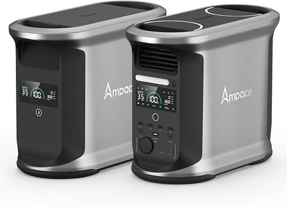 AMPACE 2924Wh Power Station, Andes 1500 with 1*Extra Battery, 2400W(Surge 3600W) AC Output Solar Generator for Home Power Backup, Outdoor & Home Battery Power Supply, Expandable to 11kWh